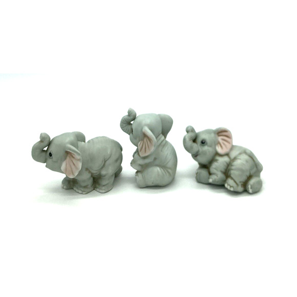 Homco Home Interiors 3 Baby Elephant Porcelain Figurines Item 1400 Retired - Picture 2 of 6